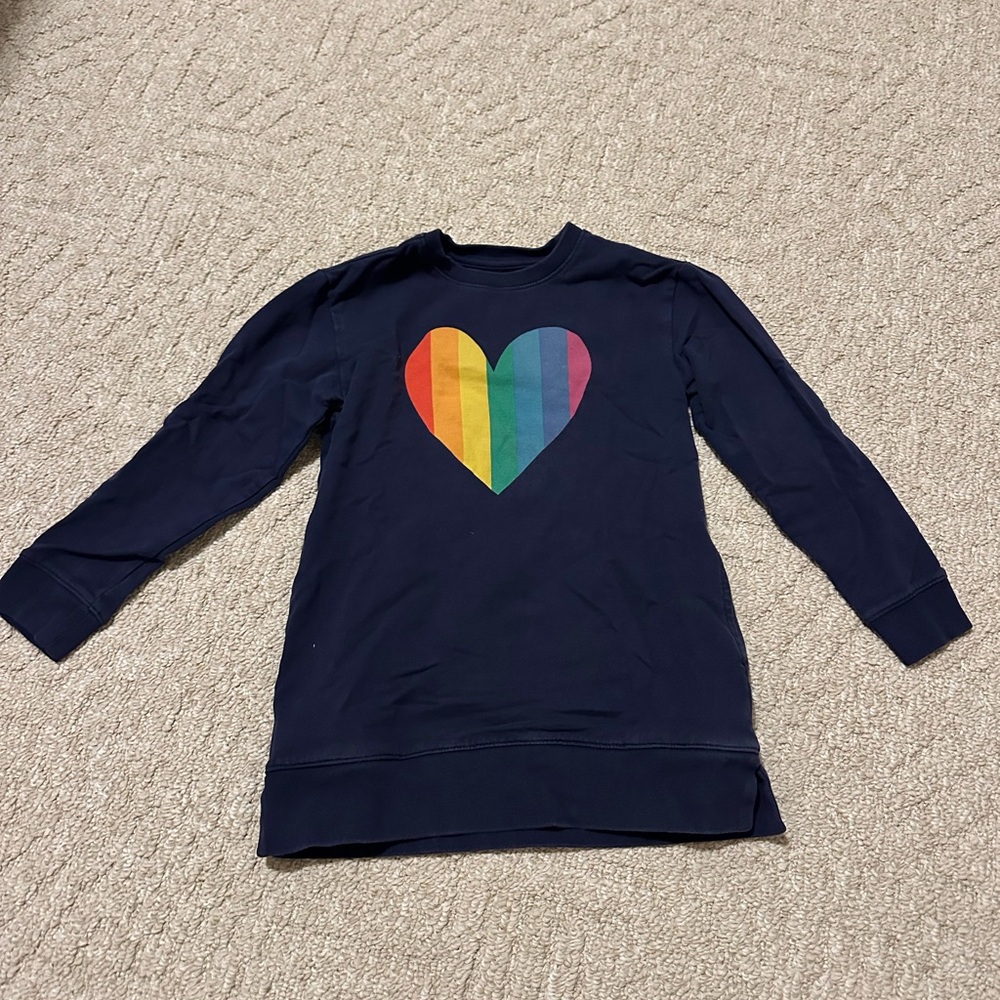 Primary Navy Sweatshirt Tunic Dress with Rainbow Heart